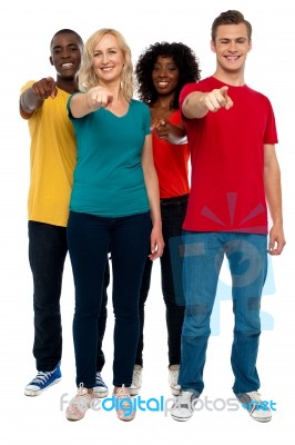 Friends Showing Pointing Forward Stock Photo