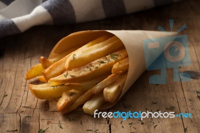 Fries French Herb Still Life Wood Background Stock Photo
