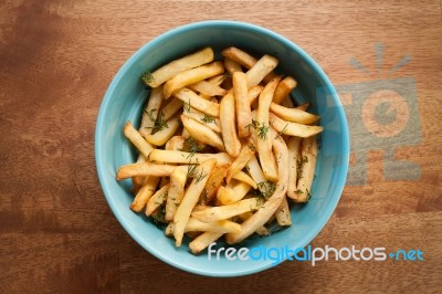 Fries French Herb Still Life Wood Background Flat Lay Stock Photo