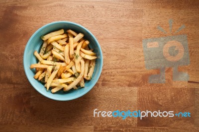 Fries French Herb Still Life Wood Background Flat Lay Stock Photo