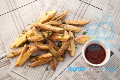Fries French Ketchup Herb Still Life Stock Photo