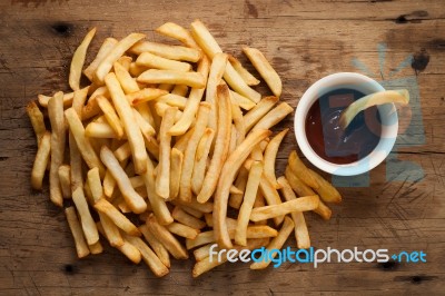 Fries French Ketchup Still Life Flat Lay Stock Photo