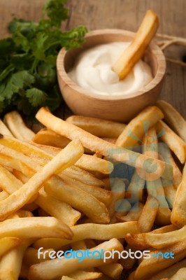 Fries French Sour Cream Herb Still Life Close Up Stock Photo