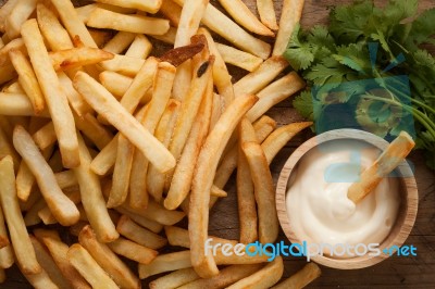 Fries French Sour Cream Herb Still Life Close Up Stock Photo