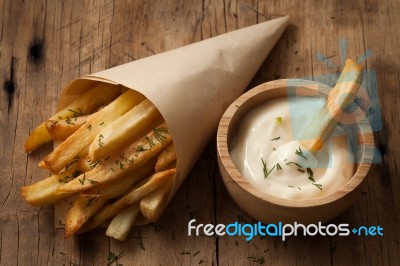 Fries French Sour Cream Still Life Close Up Stock Photo