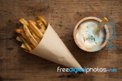 Fries French Sour Cream Still Life Flat Lay Stock Photo