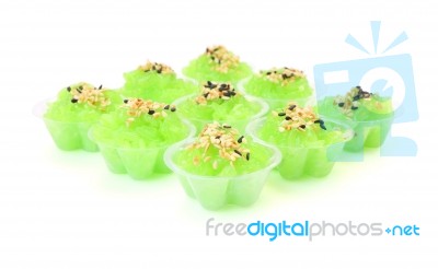 Front Of Square Of Pandanus Flavored Sweet Translucent Gelatinous Rice Stock Photo
