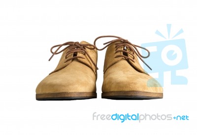 Front View Of Brown Man Suede Leather Shoes Isolated On White Stock Photo