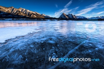 Frozen Abraham Lake Stock Photo