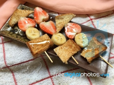 Fruit And Breads Bar-b-q With Honey Stock Photo