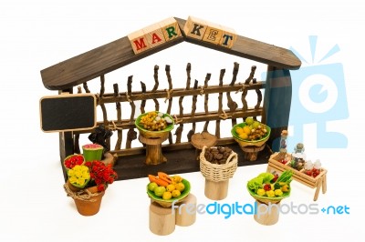 Fruit And Vegetable Market Model Isolated On White Background Stock Photo