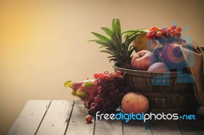 Fruit On The Wooden Stock Photo