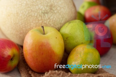 Fruits On Sackcloth Stock Photo