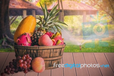 Fruits On The Wooden Stock Photo