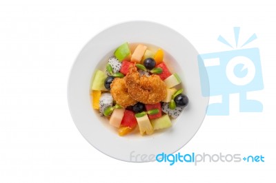 Fruits Salad In Ceramic Dish Stock Photo