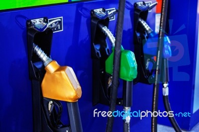Fuel Nozzle In The Gas Station Stock Photo