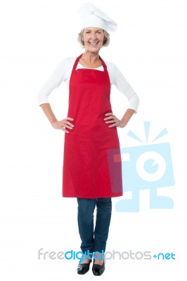 Full Length Of Woman Chef Over White Stock Photo