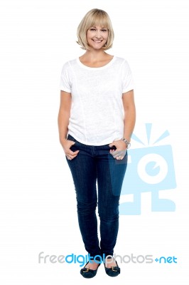 Full Length Portrait Of Trendy Middle Aged Woman Stock Photo Full Length Portrait Of Trendy Middle Aged Woman Stock Photo