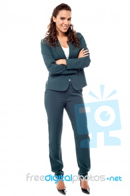 Full Length Portrait Of Young Business Woman Stock Photo