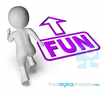 Fun And Running 3d Character Shows Amusement Starting Or Party Stock Image