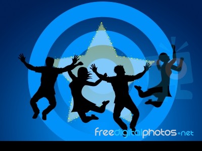 Fun Jumping Indicates Happy Joyful And Starred Stock Image