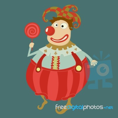 Funny Clown  Art-illustration On Blue Background Stock Image