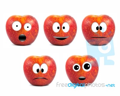 Funny Fruit Character Red Apples On White Background Stock Image