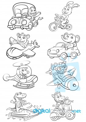 Funny Vehicle And Animal Set Stock Image