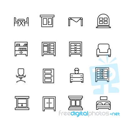 Furniture Icon Set On White Background Stock Image