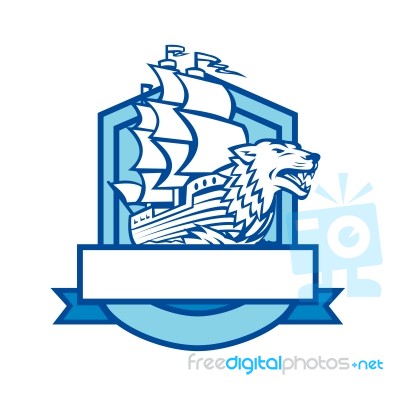 Galleon With Wolf On Bow Crest Retro Stock Image