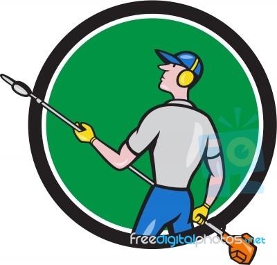 Gardener Hedge Trimmer Circle Cartoon Stock Image