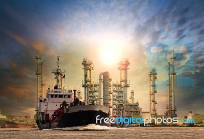 Gas Tanker Ship And Oil Refinery Plant Background Use For Oil ,f… Stock Photo