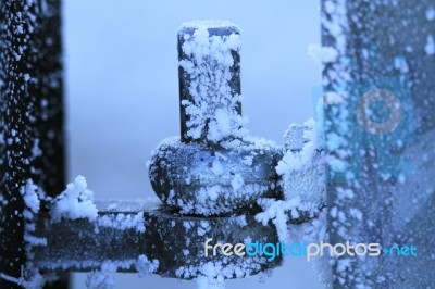 Gate Hinge Frozen Stock Photo