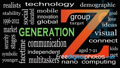 Generation Z In Word Collage. Marketing And Targeting Concept Stock Image