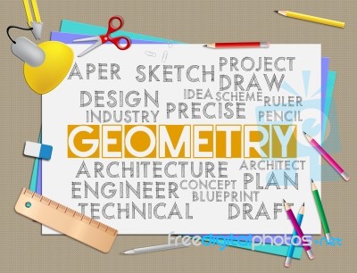 Geometry Words Shows Shape Measurement And Geometric Stock Image