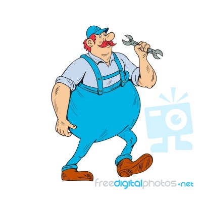 German Repairman Marching Spanner Cartoon Stock Image