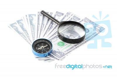 Get Business Direction And Focus At Compass On White Background Stock Photo