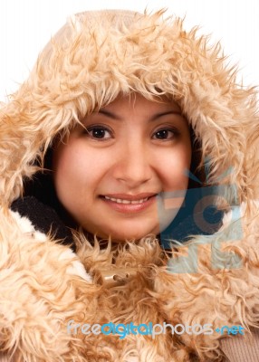 Getting Warm With Fur Coat Stock Photo