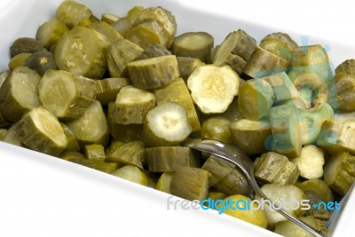 Gherkin on tray Stock Photo