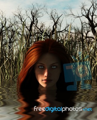 Ghost Woman In The Lake,3d Mixed Media For Book Illustration Stock Image