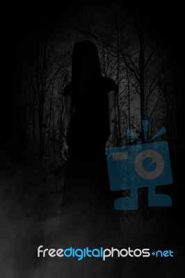 Ghost Woman In The Wood,horror Concept Background Stock Photo