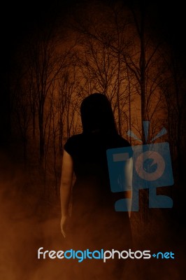 Ghost Woman In The Wood,horror Concept Background Stock Photo