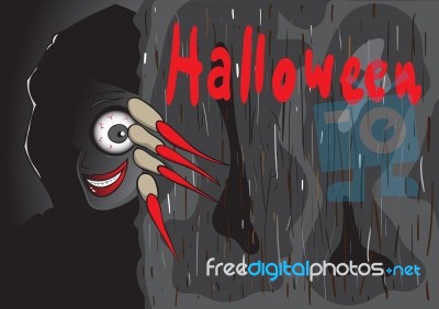Ghosts That Hide Behind The Door, On Halloween Stock Image