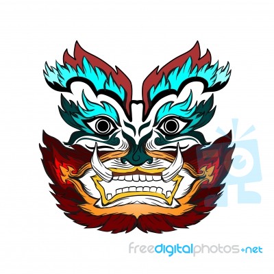 Giant Face Artwork Asian Style Cut Out On White Stock Image