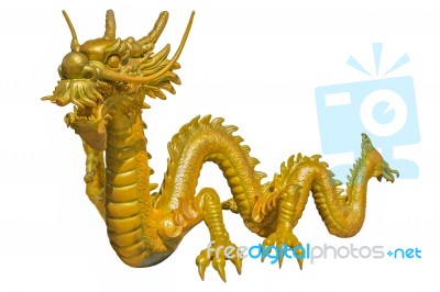 Giant Golden Chinese Dragon On Isolate Background Stock Photo