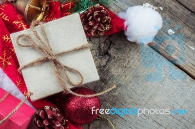 Gift Box For Christmas On Wooden Stock Photo