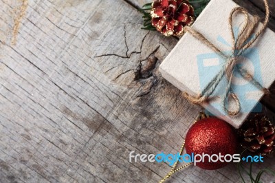 Gift Box On Wooden Stock Photo