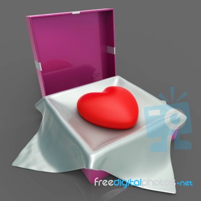 Gift Heart Indicates Valentine Day And Gift-box Stock Image