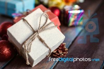 Gift On A Wooden Stock Photo