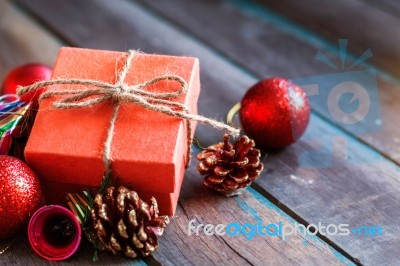 Gift On A Wooden Table Stock Photo